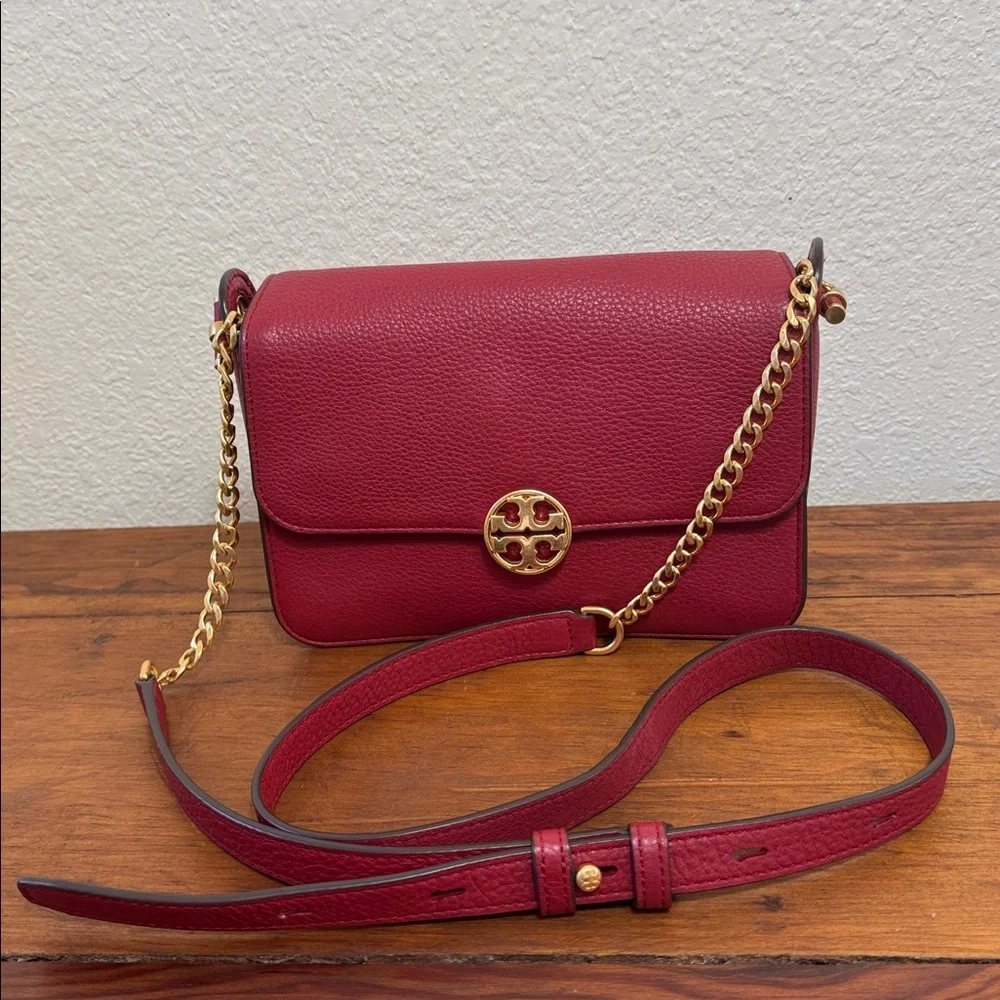 Tory Burch Chelsea Elegant Red Leather Crossbody Bag